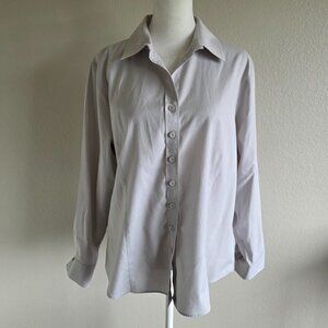 Coldwater Creek No Iron Blouse Button Up Shirt Silver Gray Size Petite L - PL